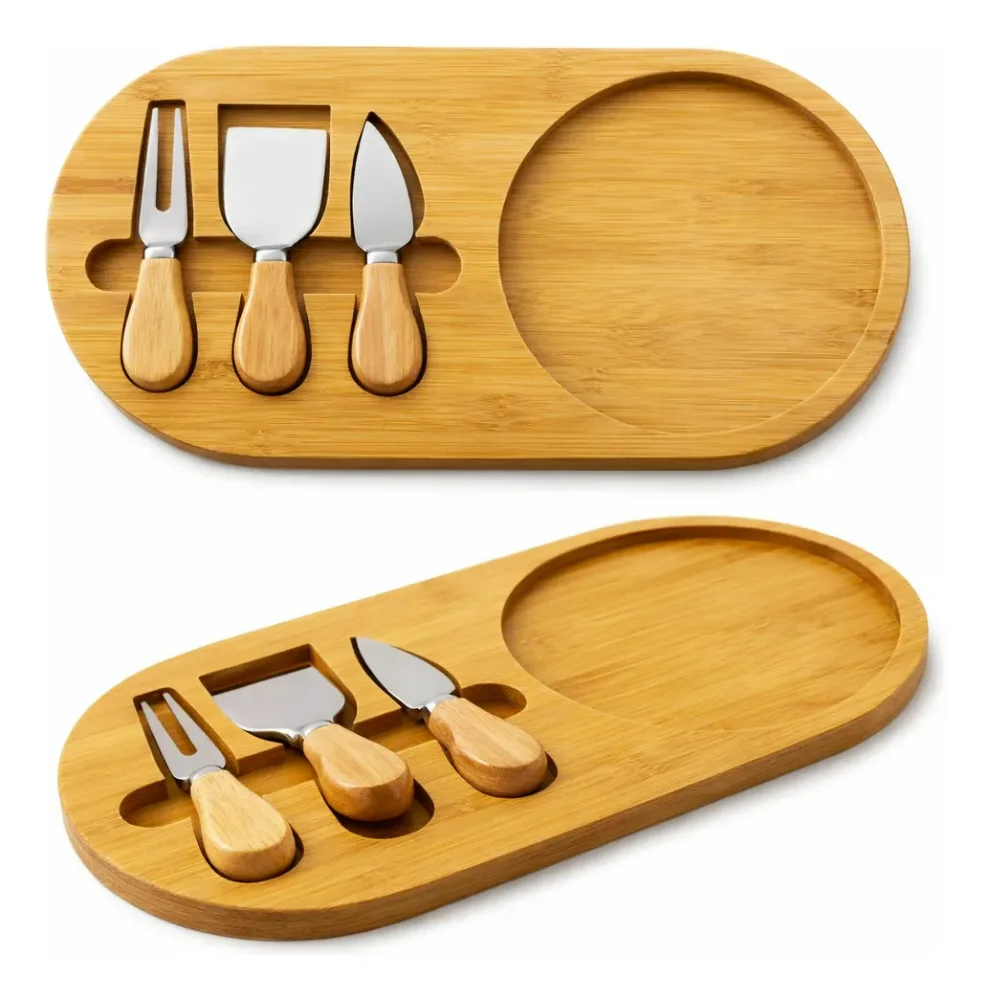 Kit Tábua Para Queijos Frios Petiscos Com Utensílios 4 Peças